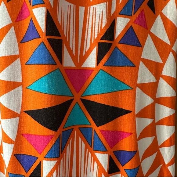 Geometric Aztec Southwestern Long Tank Maxi Dress Orange Blue Turquoise - XS - Picture 7 of 15